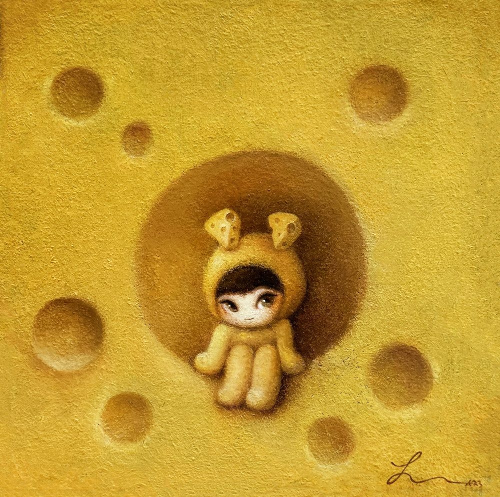 치즈녀 — Hana Kwon, Oil and oil pastel on canvas, 2023