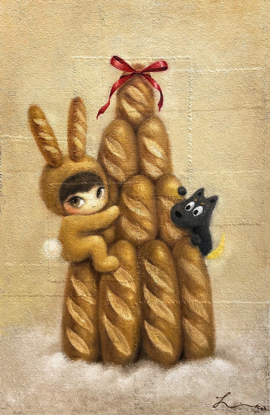 Baguette Tree — Hana Kwon, Oil and oil pastel on canvas, 2023