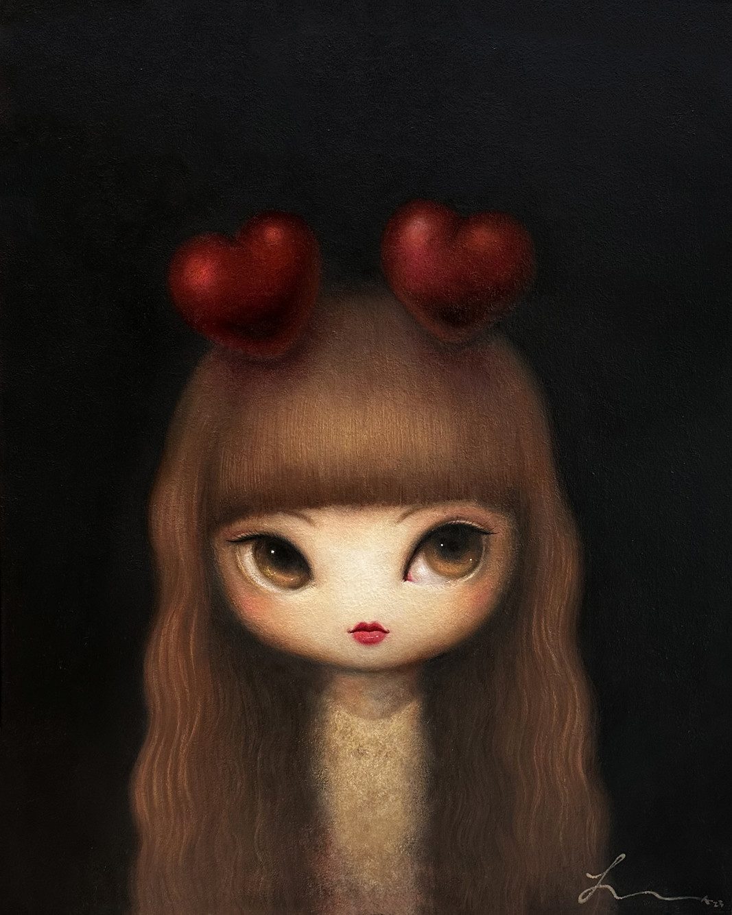 하트녀 — Hana Kwon, Oil and oil pastel on canvas, 2023