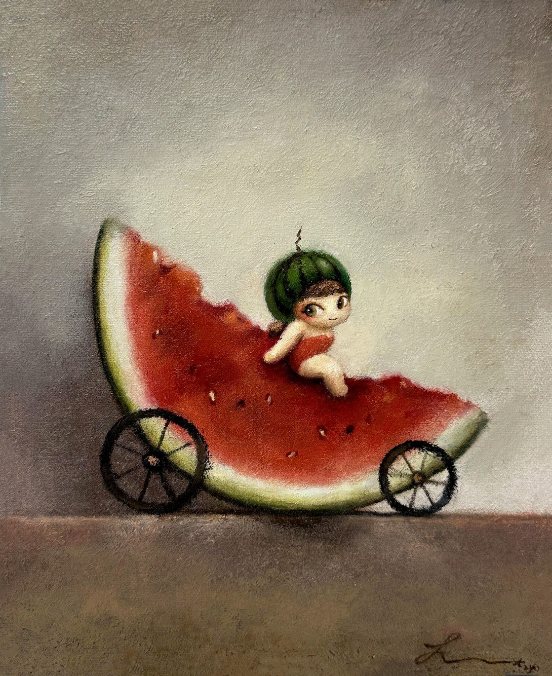 수박마차를 타고 — Hana Kwon, Oil and Oil Pastel on Canvas, 2024