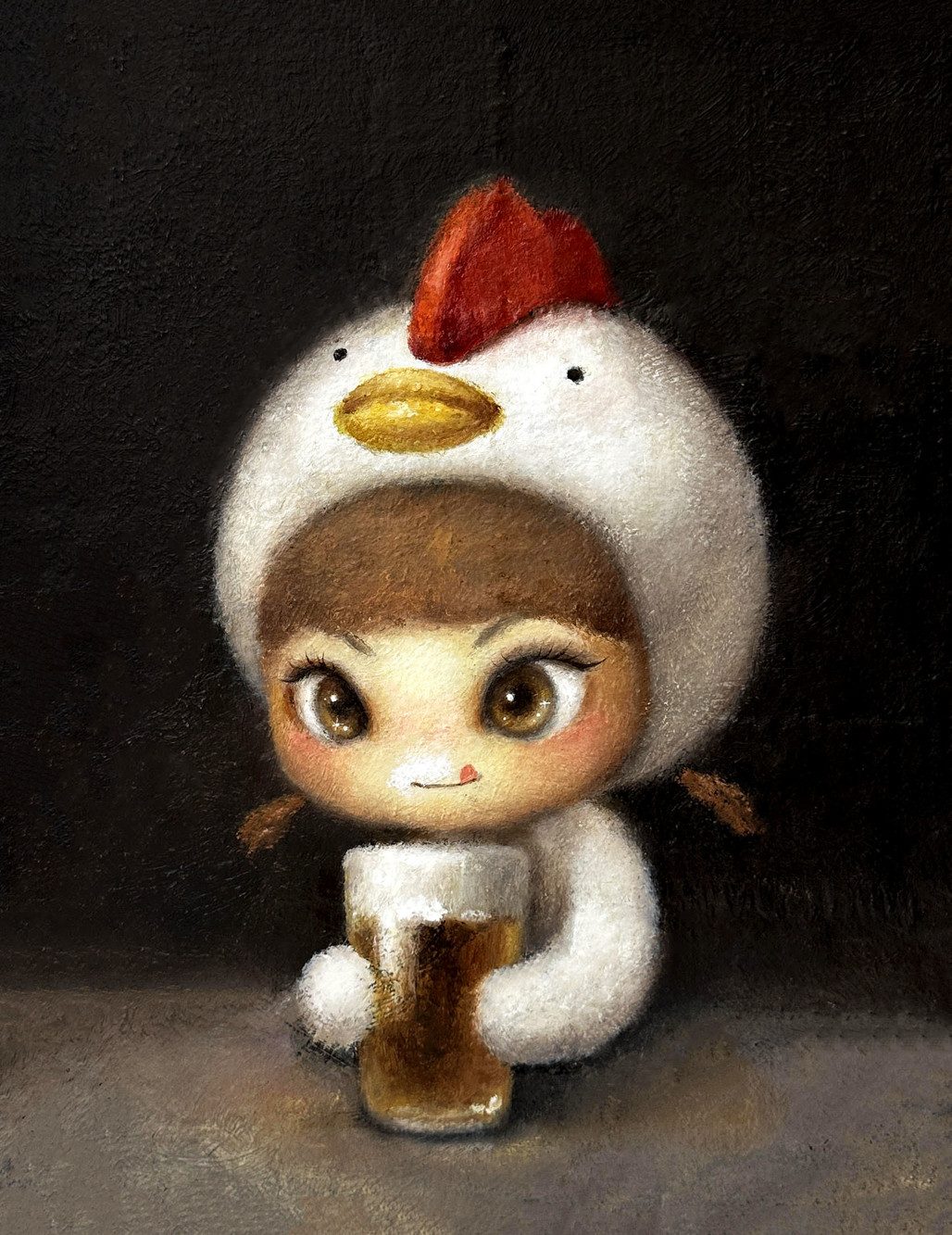 치맥녀 — Hana Kwon, Oil and Oil Pastel on Canvas, 2024