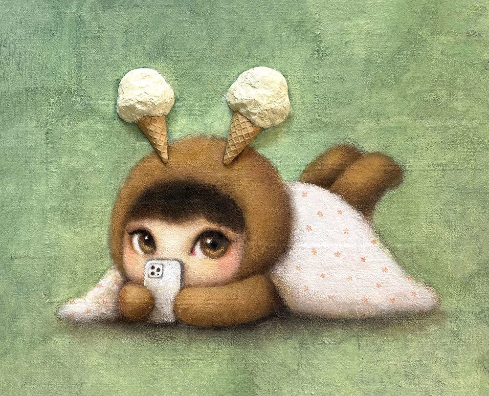 아이스크림이 땡기는날 — Hana Kwon, Mixed media on canvas, 2024
