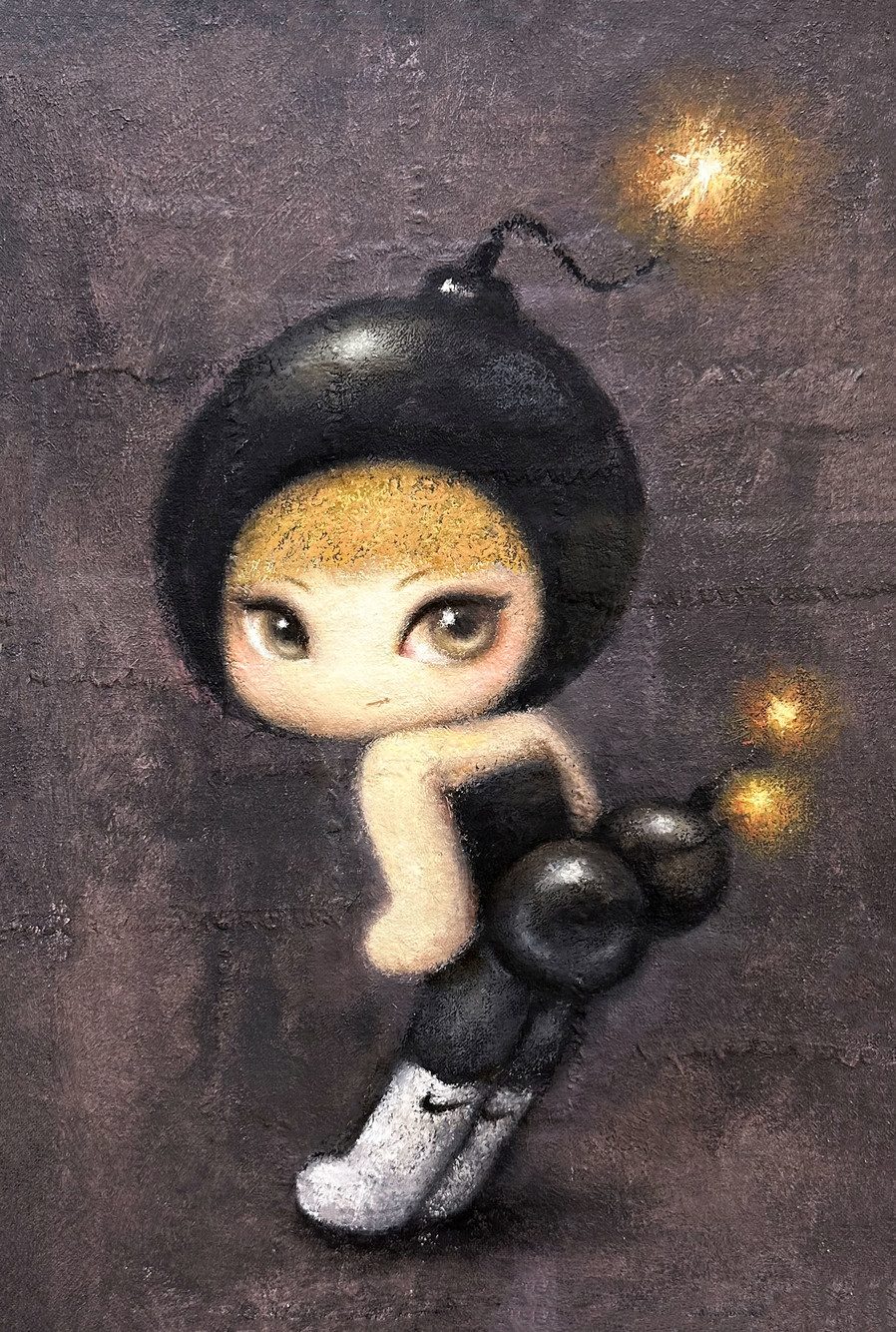 폭탄궁뎅이녀 — Hana Kwon, Oil and oil pastel on canvas, 2024