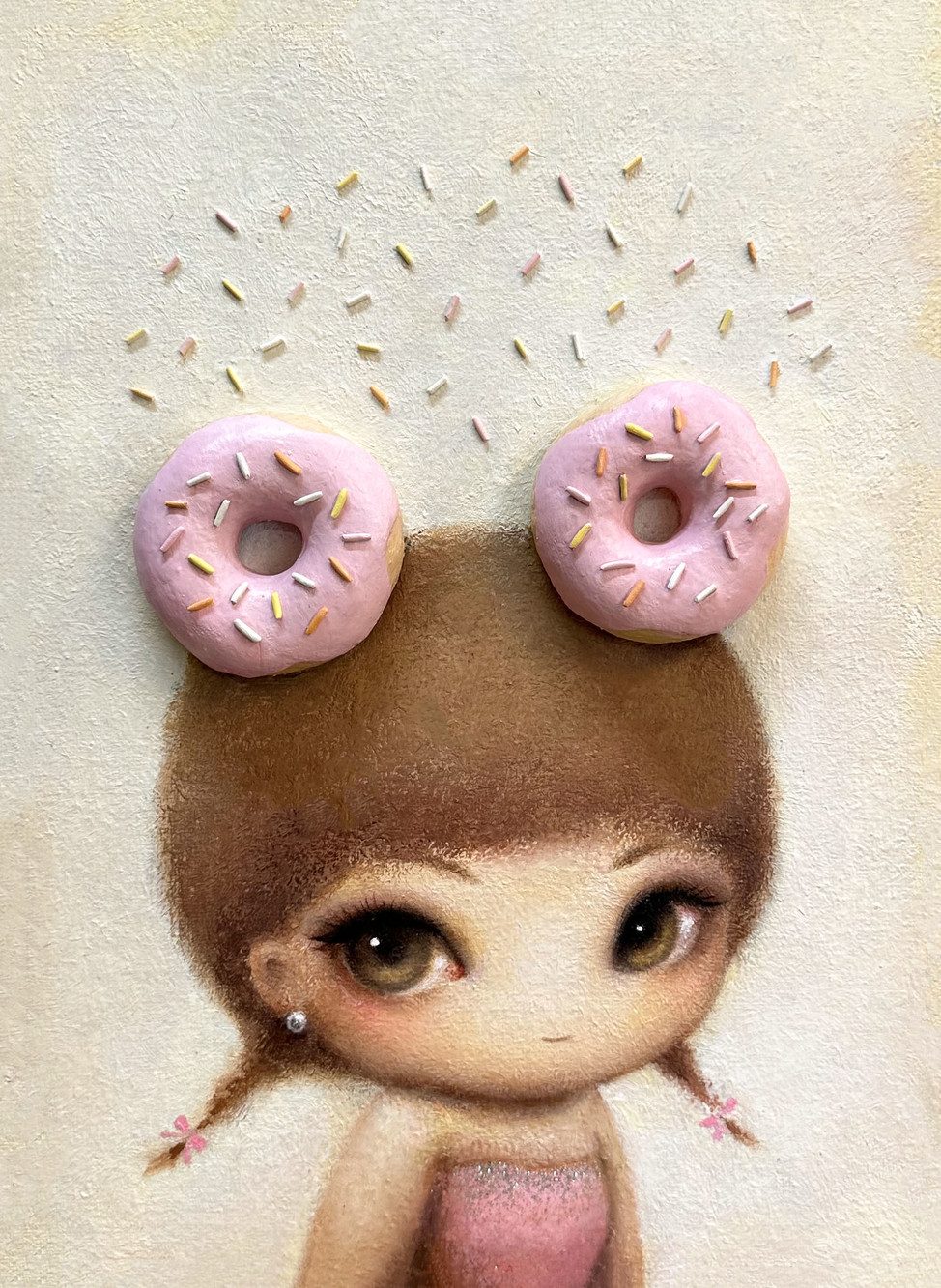 핑크 도나쓰녀 — Hana Kwon, Mixed media on canvas, 2024