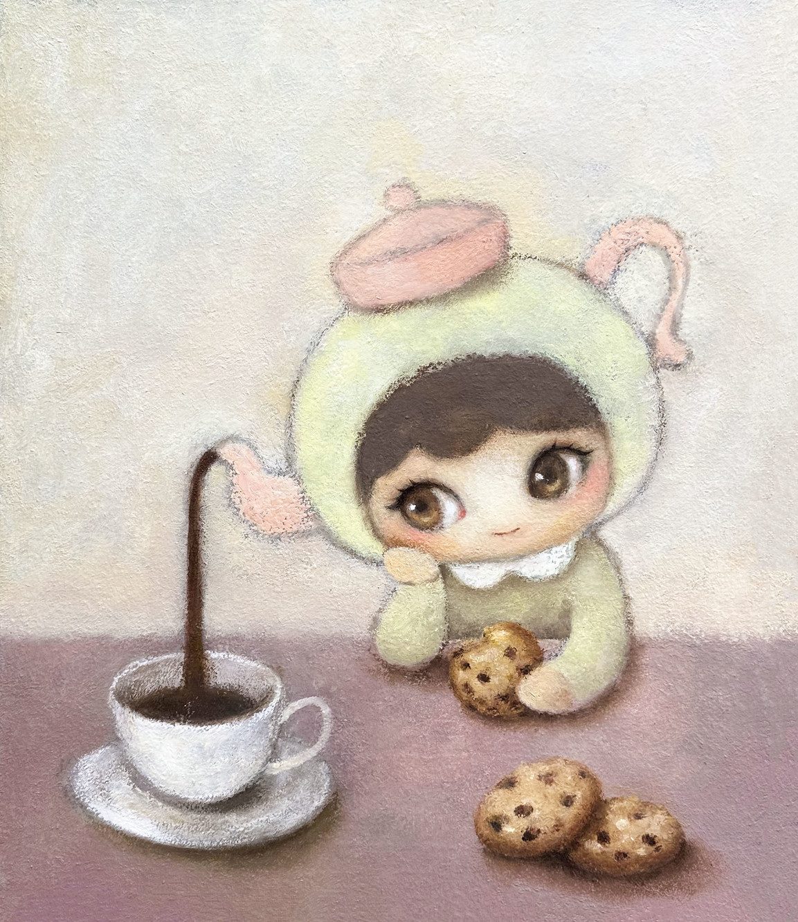 힐링타임 — Hana Kwon, Oil and oil pastel on canvas, 2024
