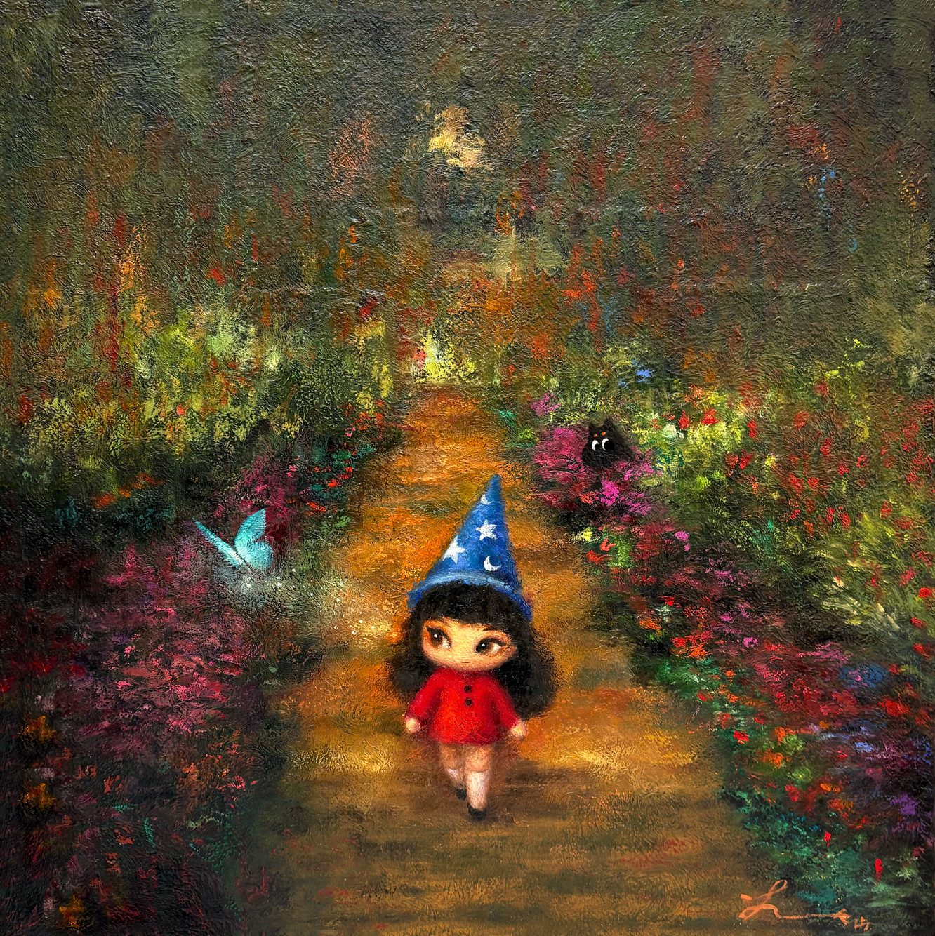 꽃길 — Hana Kwon, Oil and oil pastel on canvas, 2025