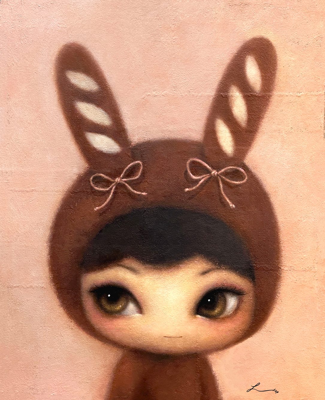 Baguette Lady — Hana Kwon, Oil and oil pastel on canvas, 2025
