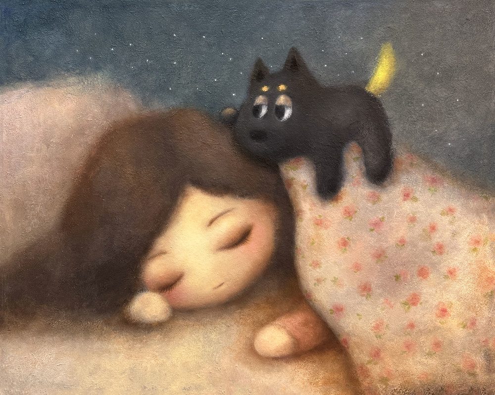 Sleepy — Hana Kwon, Oil and oil pastel on canvas, 2025