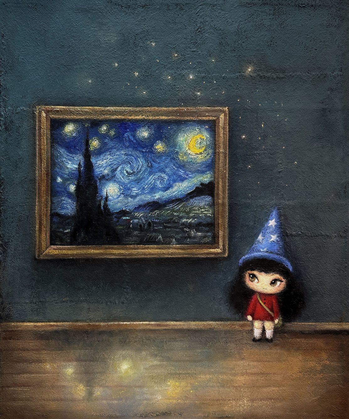 Unexpected Visitor — Hana Kwon, Oil and oil pastel on canvas, 2025