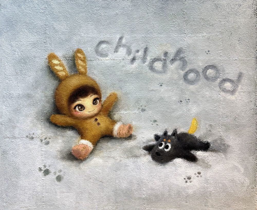 Childhood — Hana Kwon, Oil and oil pastel on canvas, 2025