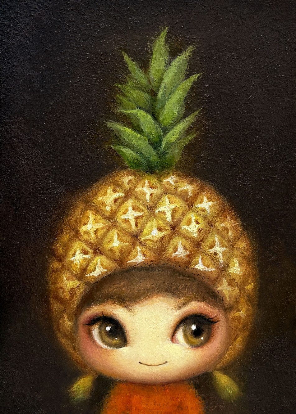 Pineapple Girl — Hana Kwon, Oil and oil pastel on canvas, 2025